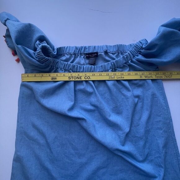 See You Monday Women's Fringe Tassel Off-The-Shoulder Denim Top Blue XL - Picture 8 of 12